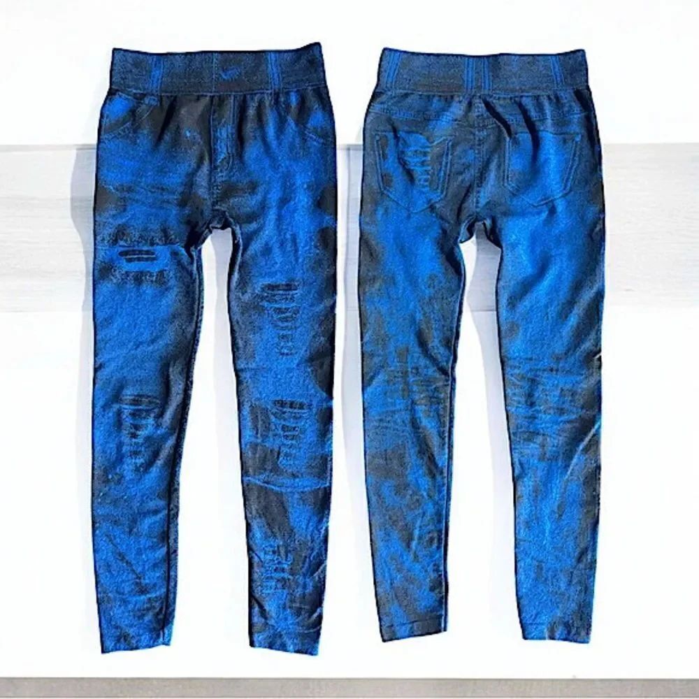 Royal Blue/Black Leggings l Paint on Jeggings l Vintage l Faux Pockets l EUC